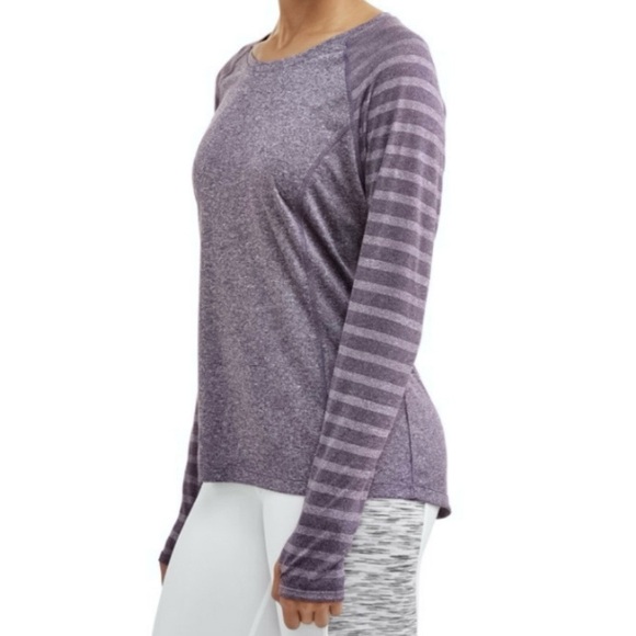 Avia Long Sleeve Performance Top With Thumbholes Purple Heather Stripes - Picture 10 of 10